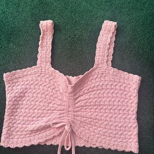Hollister Light Pink Knit reversible crochet Crop Top